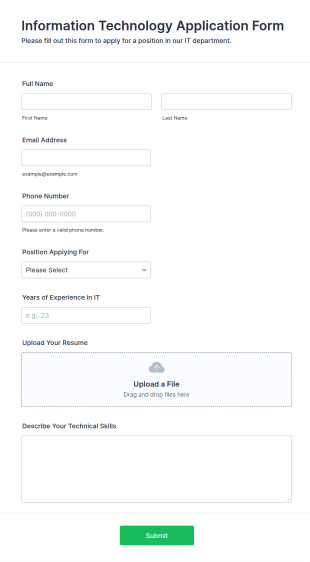 Information Technology Application Form Template