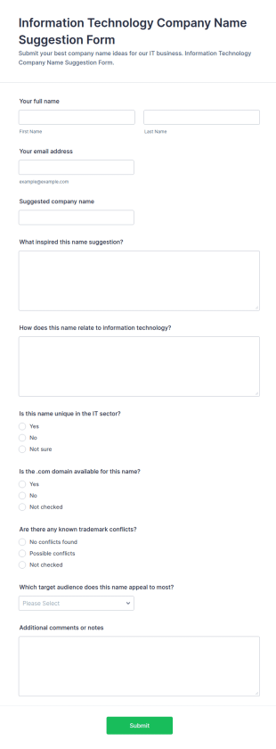 Information Technology Company Name Suggestion Form Template