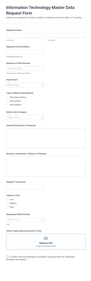 Information Technology Master Data Request Form Template