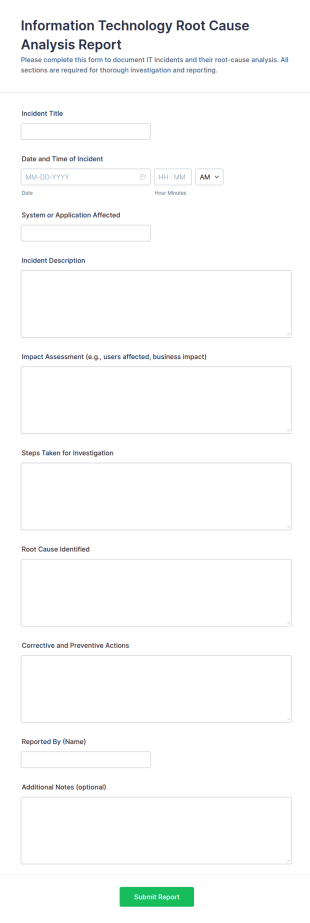 Information Technology Root Cause Analysis Report Form Template