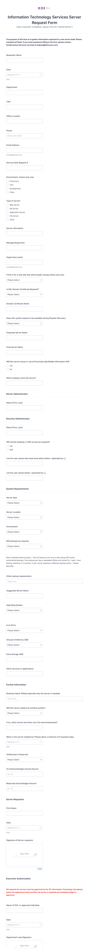Information Technology Services Server Request Form Template