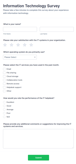 Information Technology Survey Form Template
