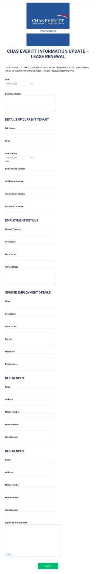 Lease Renewal Information Update Form Template