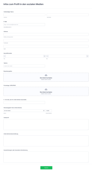 Informationen Zum Profil In Den Sozialen Medien Form Template