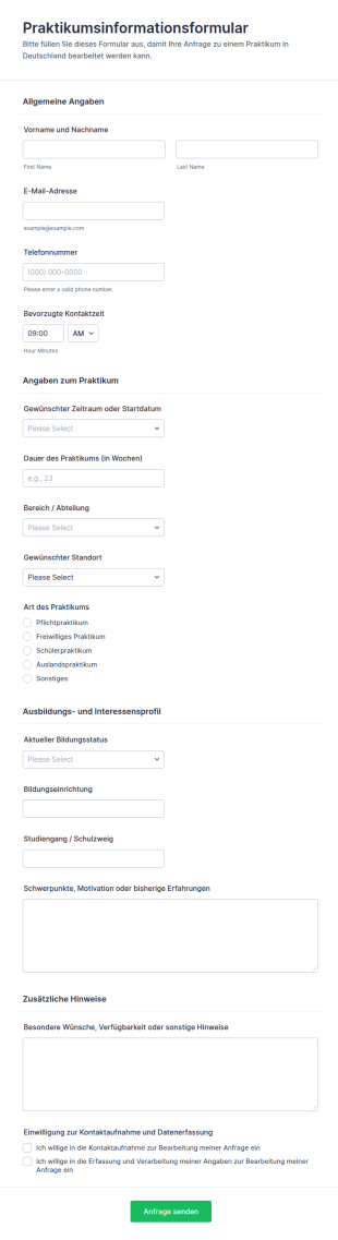 Informationen Zum SIP Praktikum Anfordern Form