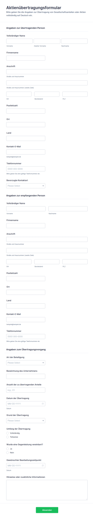 Informationen Zur Anteilsübertragung Form