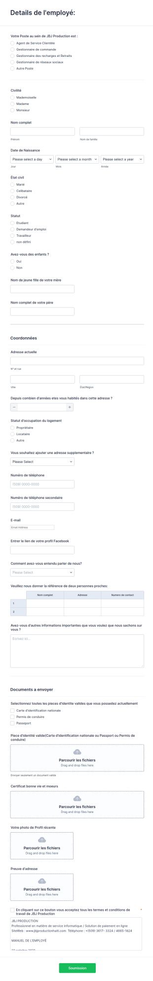 Informations Nouvel Employé