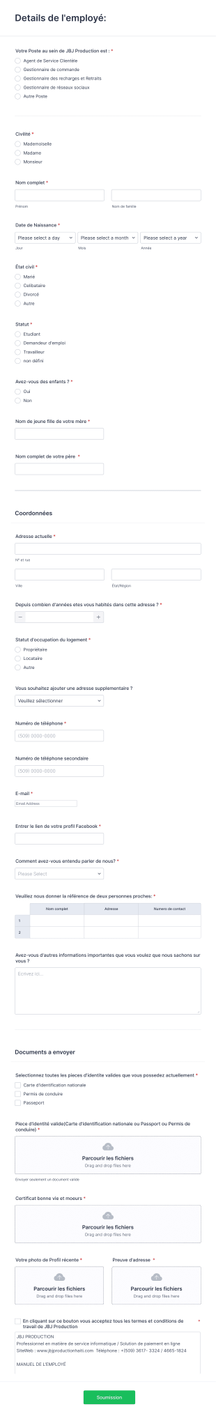 Informations Nouvel Employé Form Template