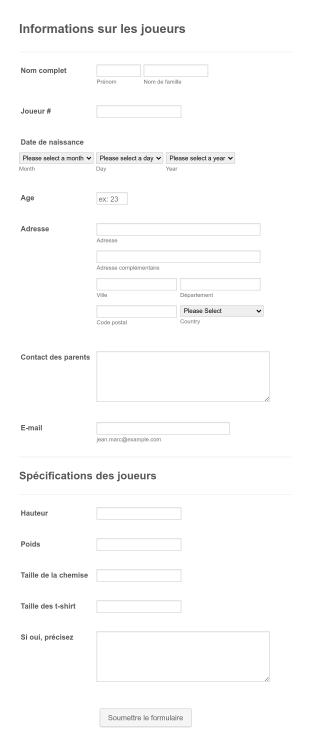 Informations Sur Les Joueurs Form Template