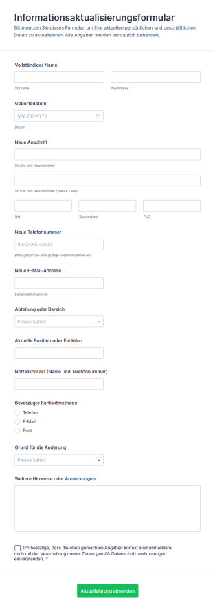 Informationsaktualisierungsformular
