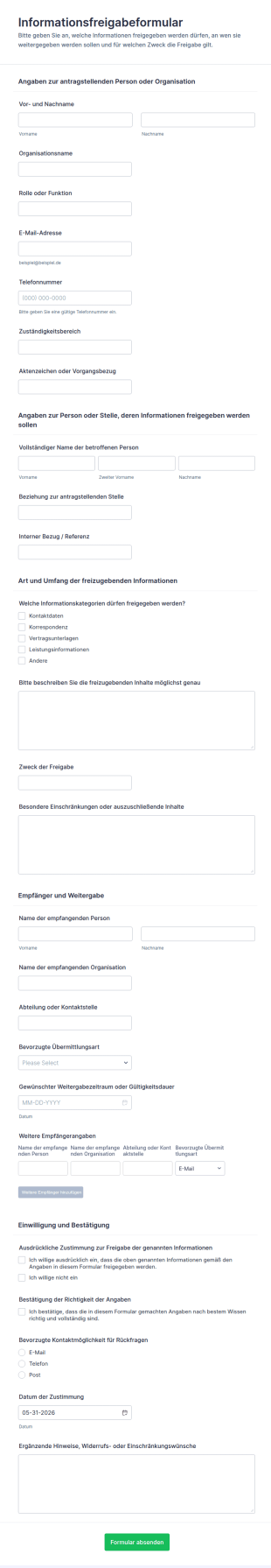 Informationsfreigabe Genehmigungsformular