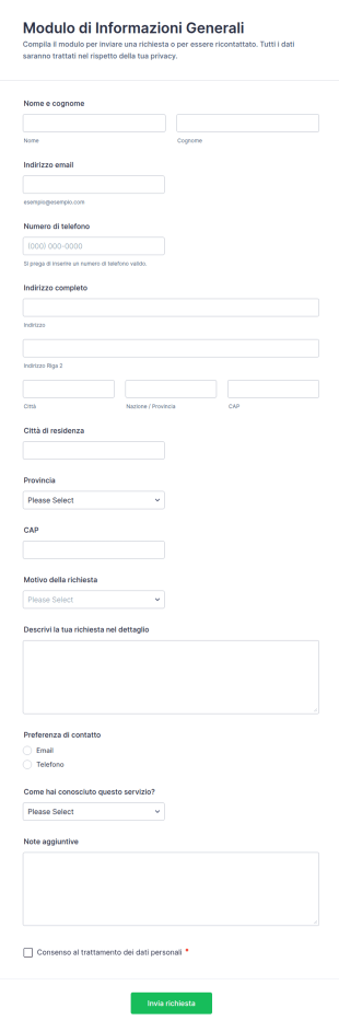 Informazioni Generali Form