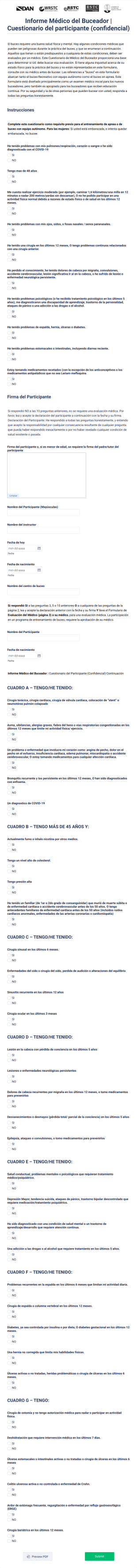 Informe Médico Del Buceador | Cuestionario Del Participante (confidencial)