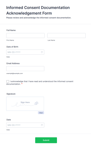 Informed Consent Documentation Acknowledgement Form Template