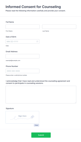 Informed Consent For Counseling Form Form Template