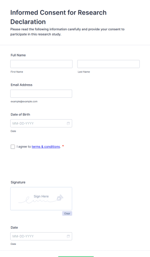Informed Consent For Research Declaration Form Form Template