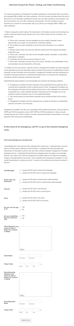 Informed Consent Phone Text And Video Form ILP