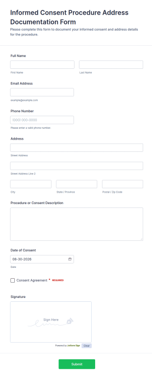 Informed Consent Procedure Address Documentation Form Template