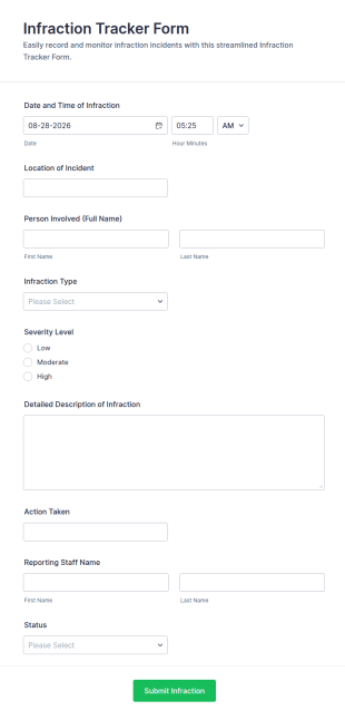 Infraction Tracker Form Template
