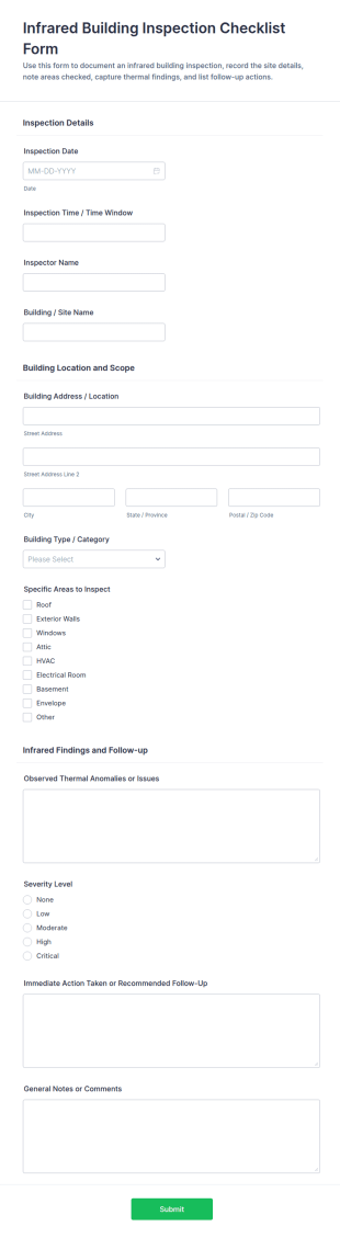 Infrared Building Inspection Checklist Form Template