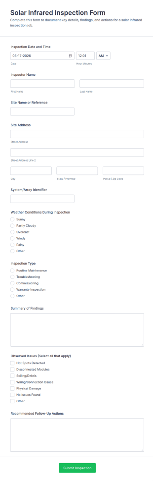 Infrared Inspection Report Form Template