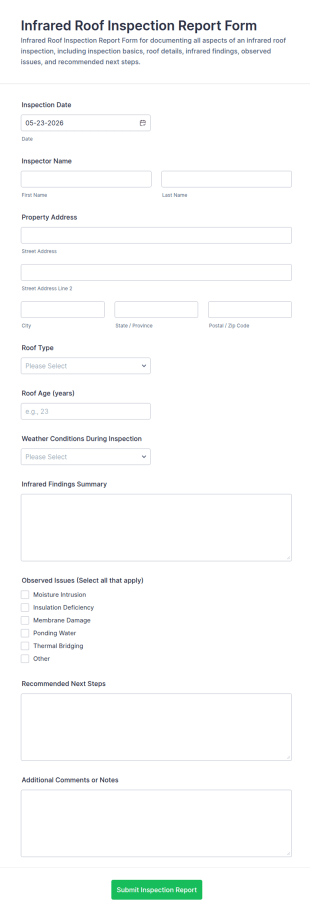 Infrared Roof Inspection Report Form Template