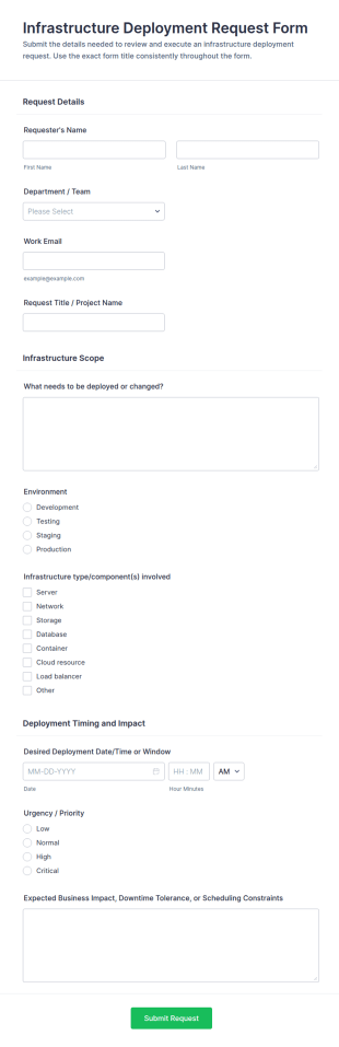 Infrastructure Deployment Request Form Template