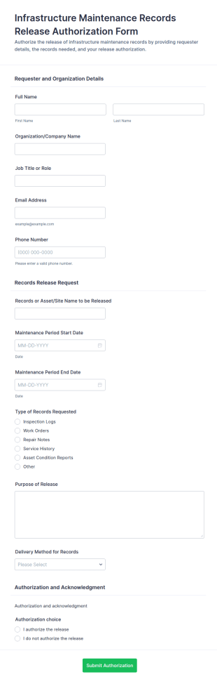 Infrastructure Maintenance Records Release Authorization Form Template