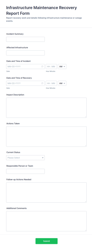Infrastructure Maintenance Recovery Report Form Template
