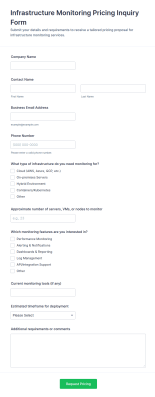 Infrastructure Monitoring Pricing Inquiry Form Template