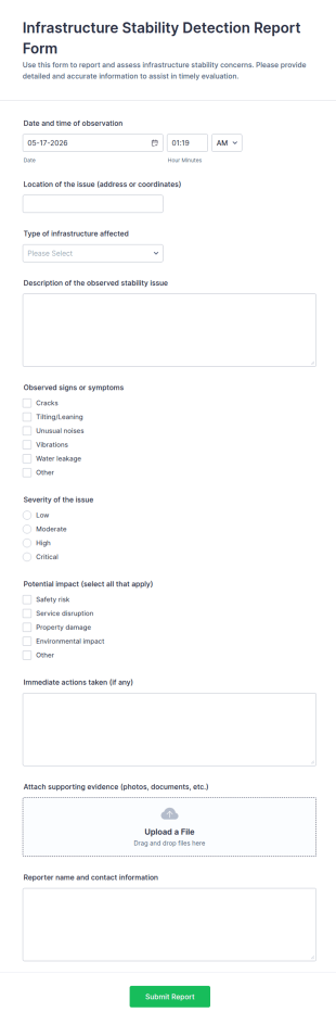 Infrastructure Stability Detection Report Form Template