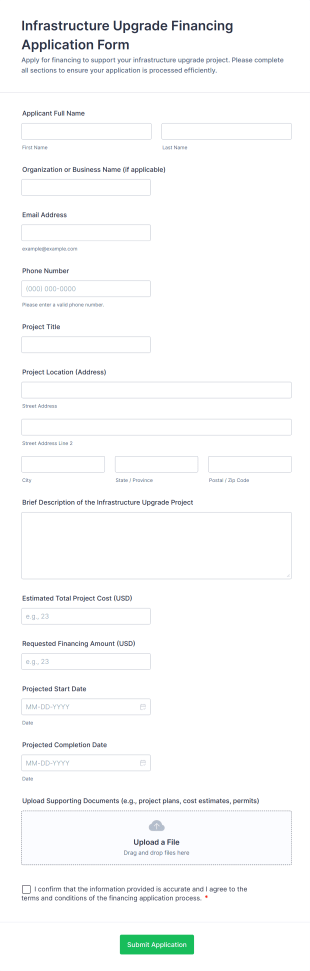 Infrastructure Upgrade Financing Application Form Template