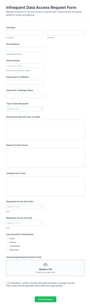 Infrequent Data Access Request Form Template