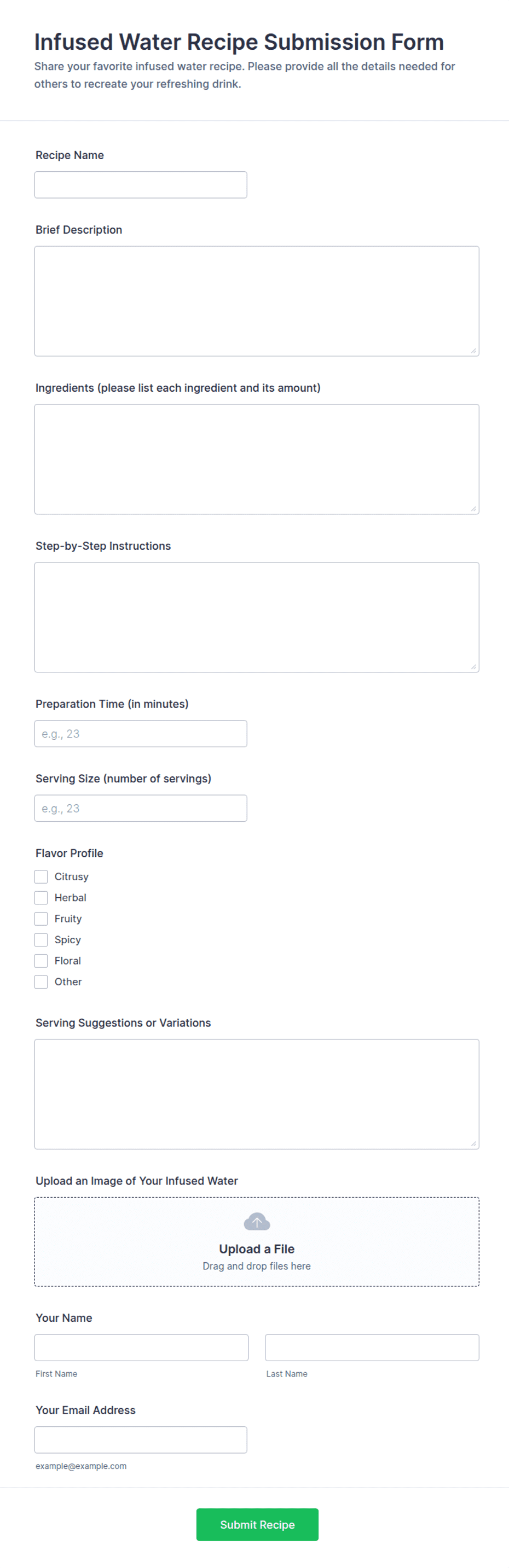 Infused Water Recipe Submission Form Template | Jotform