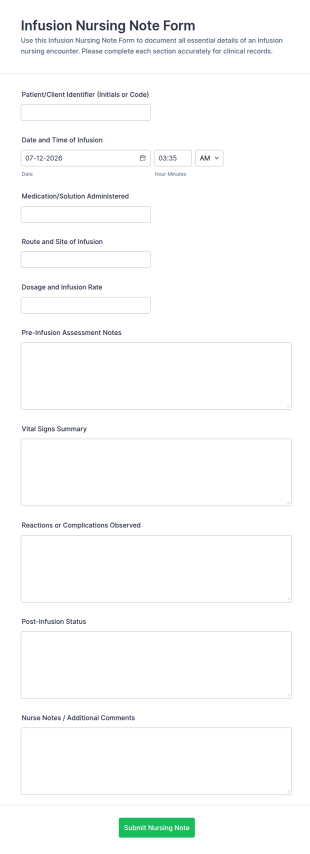 Infusion Nursing Note Form Template