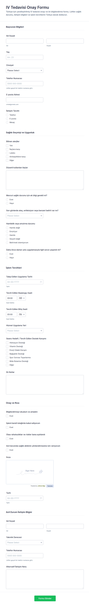 İnfüzyon Terapi Onay Form Şablonu