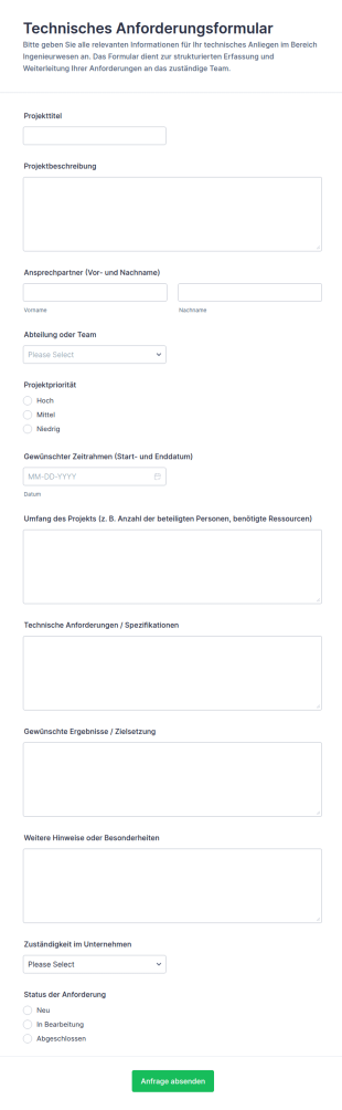Ingenieur Anfrage Formular