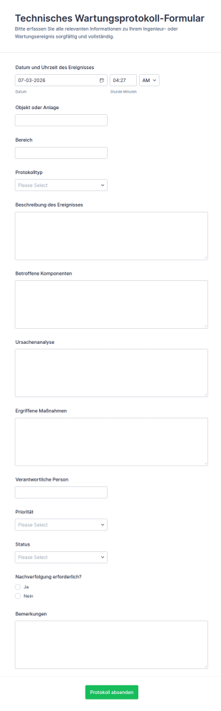 Ingenieur Logbuch Formular