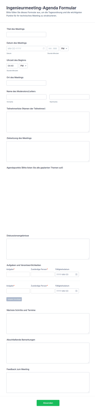 Ingenieurmeeting Agenda Formular