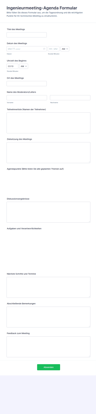 Ingenieurmeeting Agenda Formular