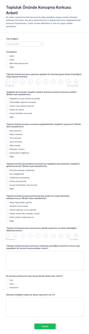 İngilizce Konuşma Korkusu Anketi Form Şablonu