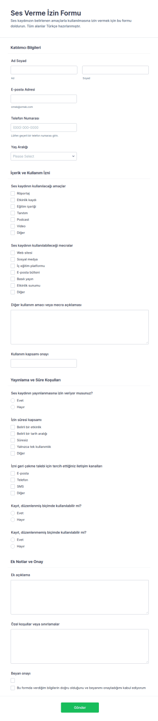 İngilizce Konuşmacı Serbest Bırakma Form Şablonu