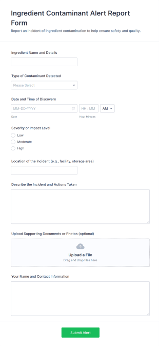 Ingredient Contaminant Alert Report Form Template