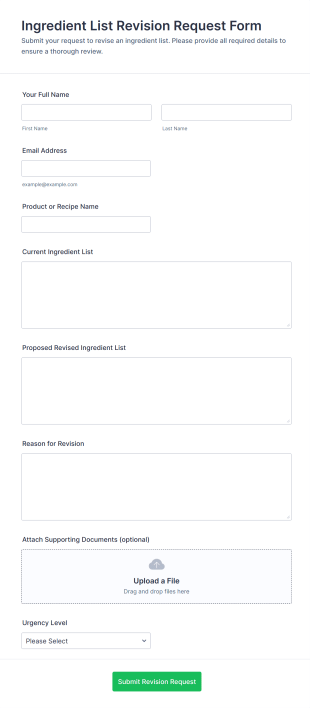 Ingredient List Revision Request Form Template