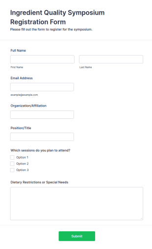 Ingredient Quality Symposium Registration Form Template