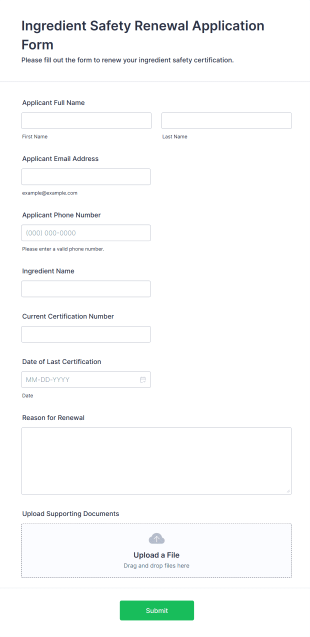 Ingredient Safety Renewal Application Form Template