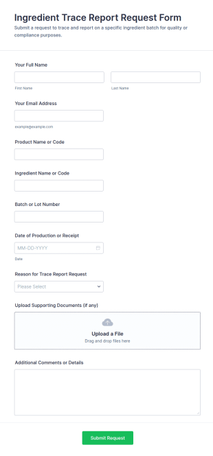 Ingredient Trace Report Request Form Template