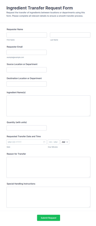 Ingredient Transfer Request Form Template