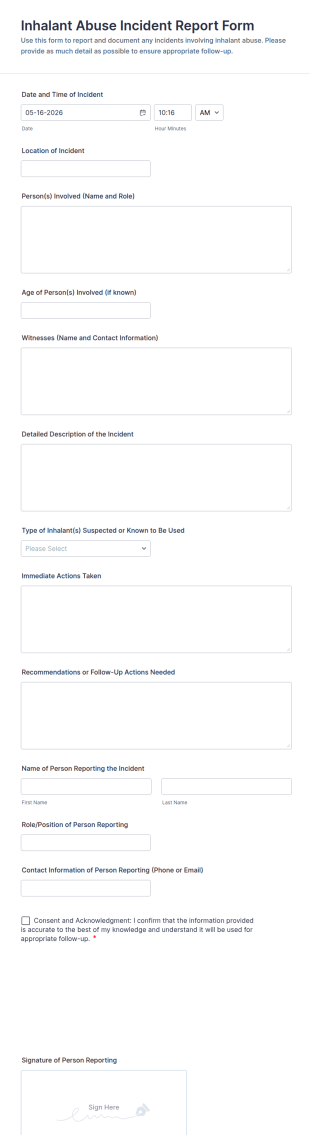 Inhalant Abuse Incident Report Form Template