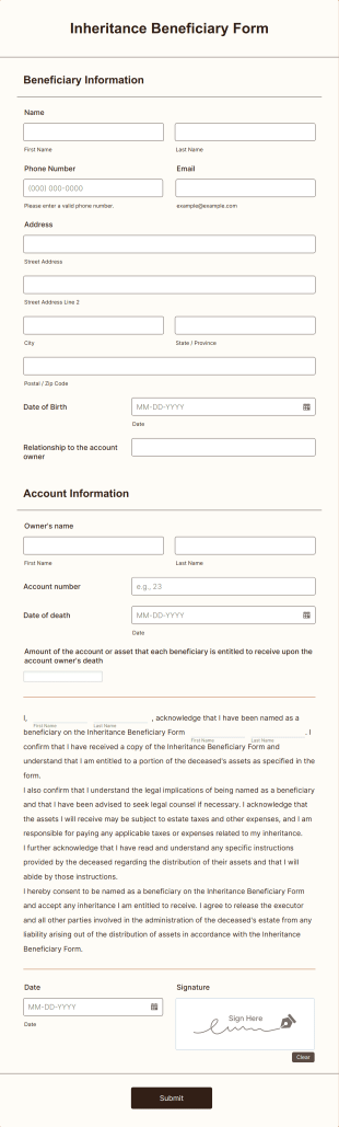 Inheritance Beneficiary Form Template
